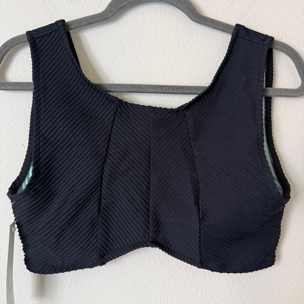 Seea Liam Bikini Top Black Compressive Rib Surf Swim Top XL NEW